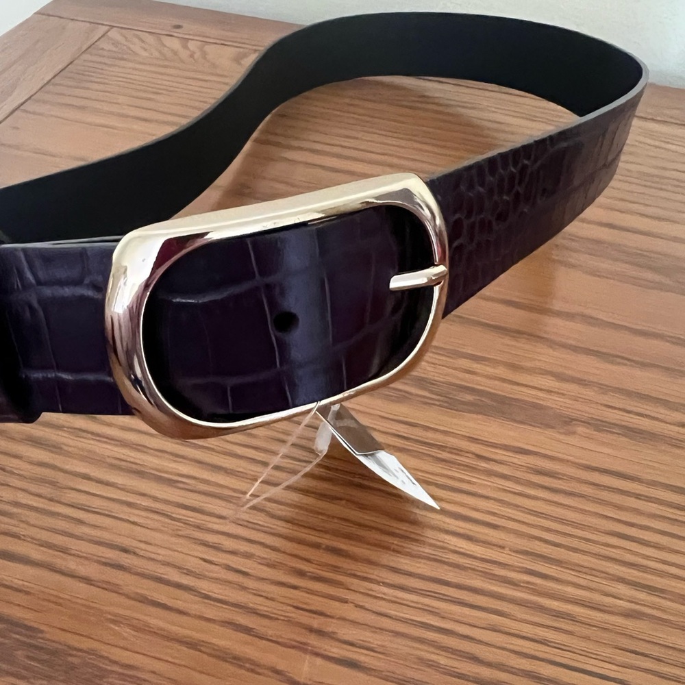 BANANA REPUBLIC dark plum purple croc leather belt -S-NWT!